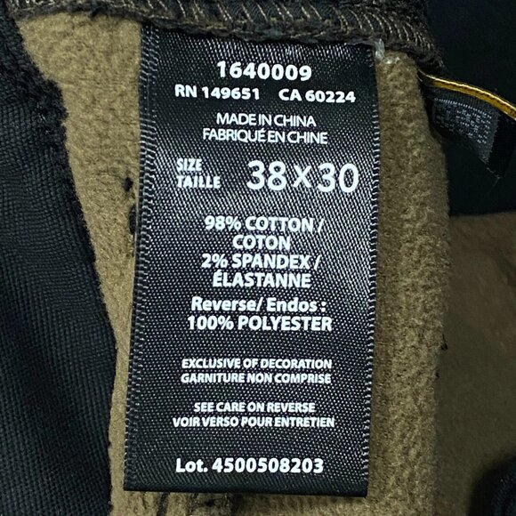 CAT Caterpillar Work Pants Mens 38 x 30 Black Canvas Fleece Lined Insulated - Picture 10 of 11